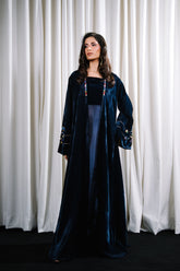 Crystal-Embellished Velvet Abaya Gown