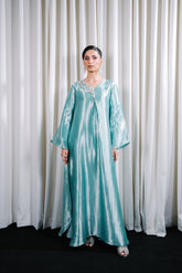 Sky Blue Satin Lama Kaftan Abaya
