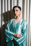 Sky Blue Satin Lama Kaftan Abaya